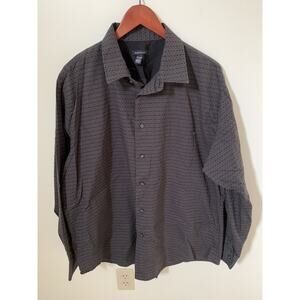 Van Heusen Mens Shirt 17-17.5 XL Button Up Long Sleeve Dress Black Geometric